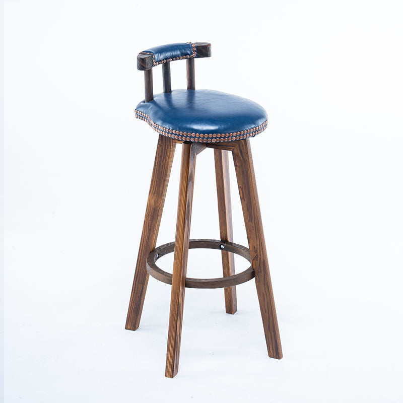 Retro Leather Wood Swivel Bar Stool