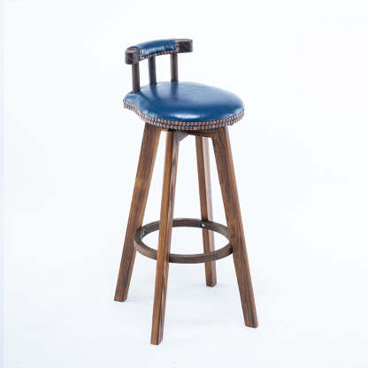 Retro Leather Wood Swivel Bar Stool