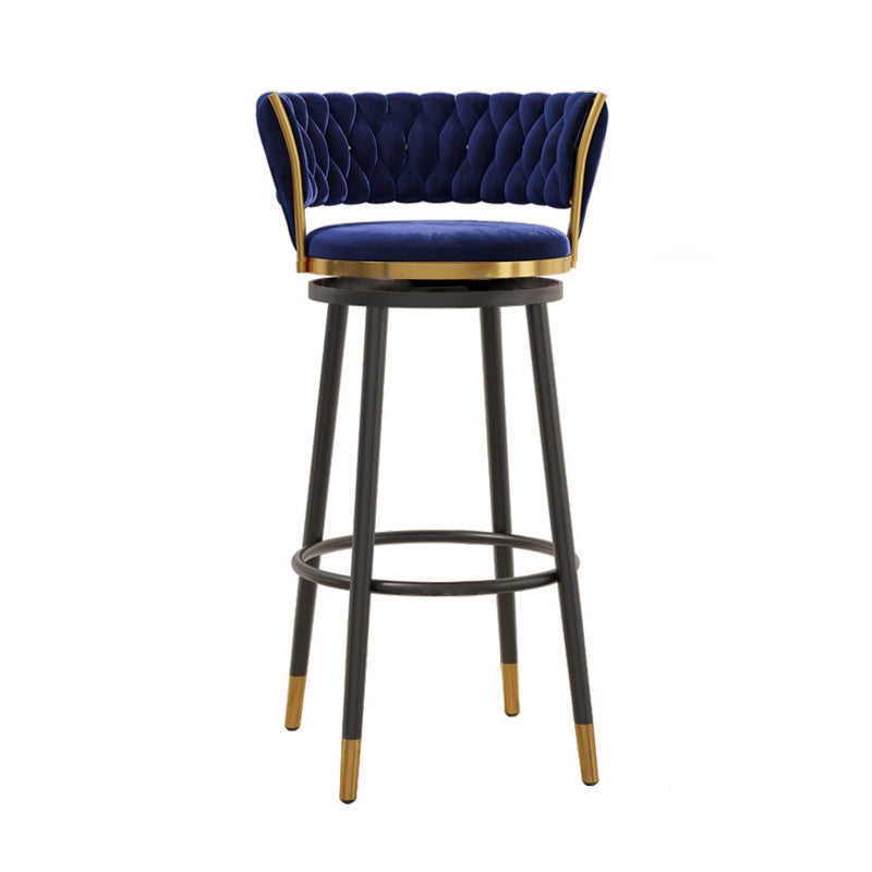 Contemporary Round Velvet Swivel Bar Stool — Black Seat + Gold Legs