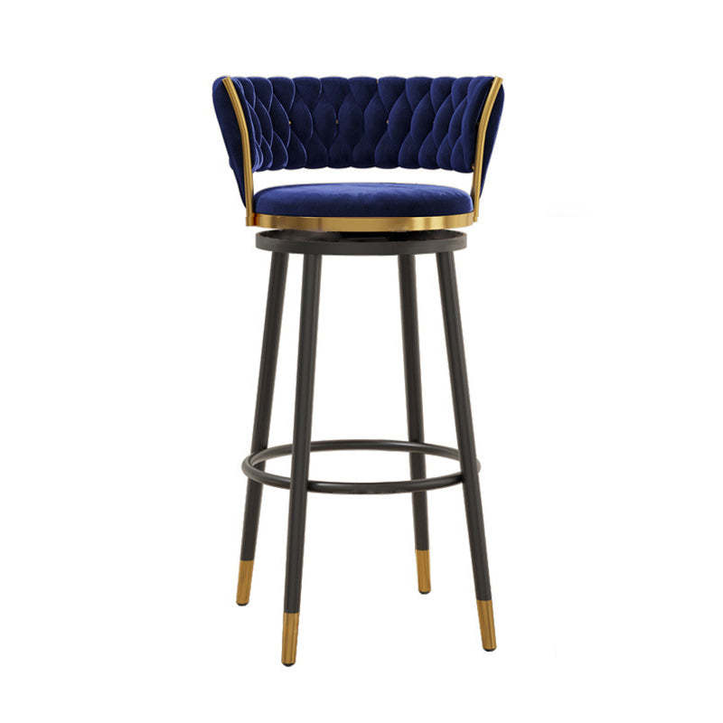 Contemporary Round Velvet Swivel Bar Stool — Black Seat + Gold Legs
