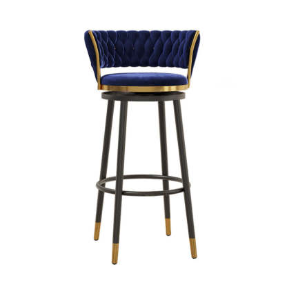Contemporary Round Velvet Swivel Bar Stool — Black Seat + Gold Legs