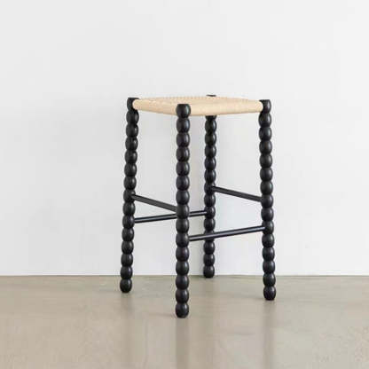 Vintage Woven Gourd Wooden Bar Stool