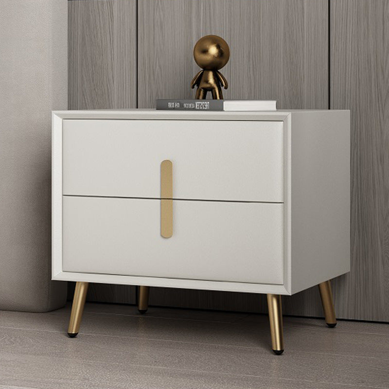 Modern Solid Wood Leather 2-Drawer Nightstand
