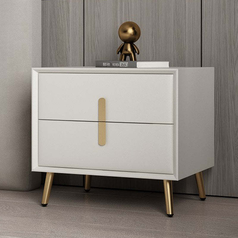 Modern Solid Wood Leather 2-Drawer Nightstand