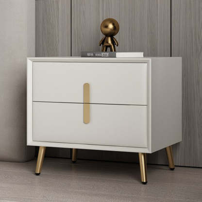 Modern Solid Wood Leather 2-Drawer Nightstand