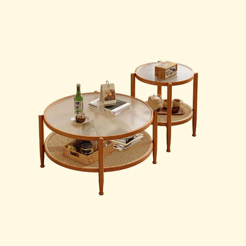 Japanese Glass Rattan Solid Wood End Table