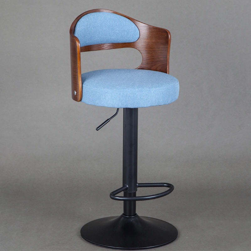 Contemporary Faux Leather Swivel Bar Stool — Walnut Color Backrest + Coffee Fabric Seat + Silver Base
