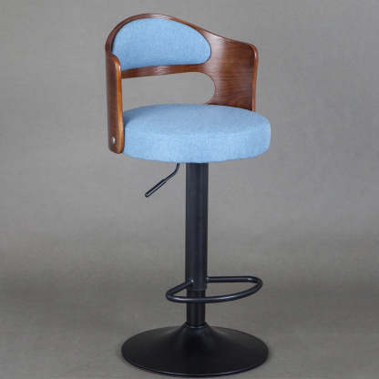 Contemporary Faux Leather Swivel Bar Stool — Walnut Color Backrest + Coffee Fabric Seat + Silver Base