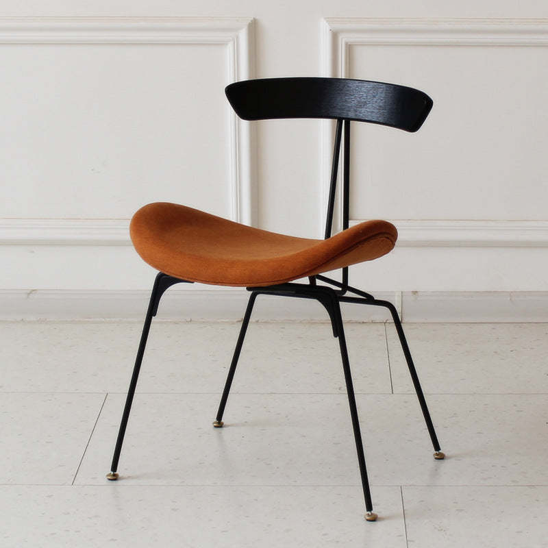Industrial Ant Arch Wood Leather Dining Chair — Dark Gray - Fabric / Dark Brown