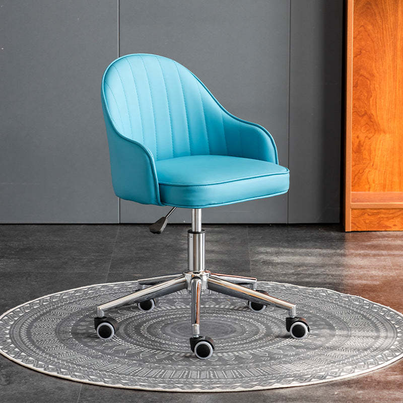 Modern Leather Steel Movable Desk Chair — Stainless Steel - Black / Blue