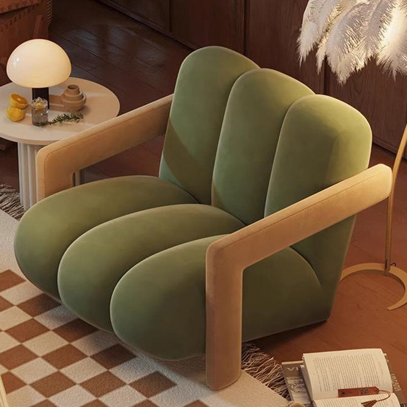 Retro Striped Velvet Wood Accent Chair