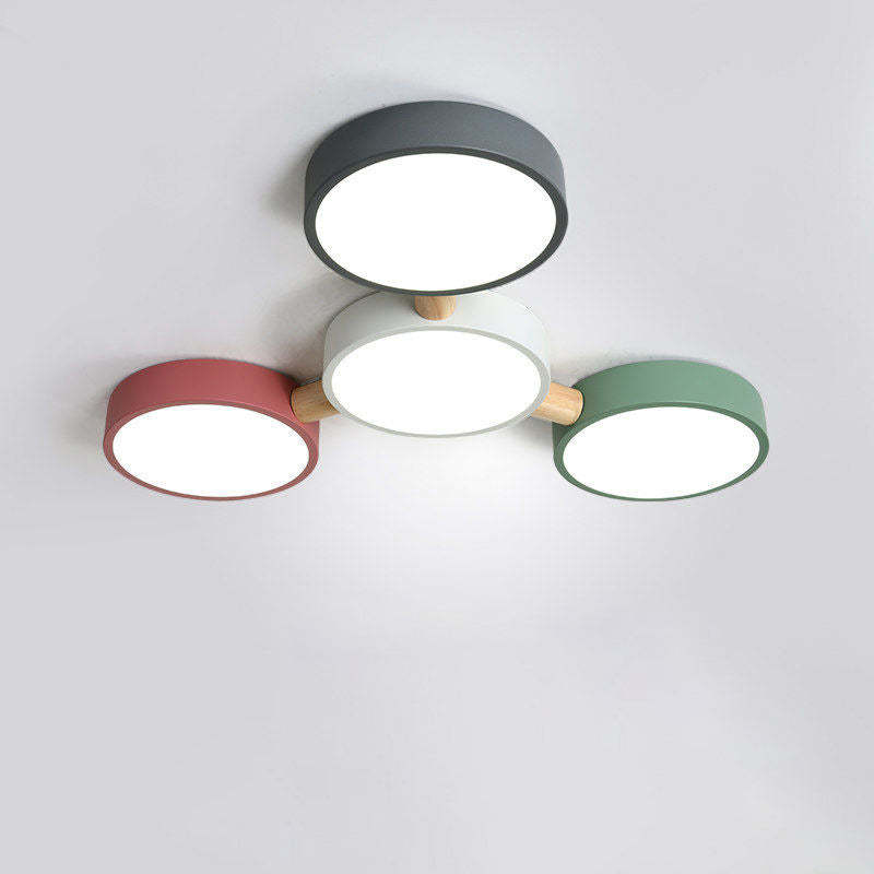 Scandinavian Macaron Iron Geometric Wood LED Flush Light