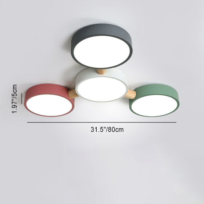 Scandinavian Macaron Iron Geometric Wood LED Flush Light