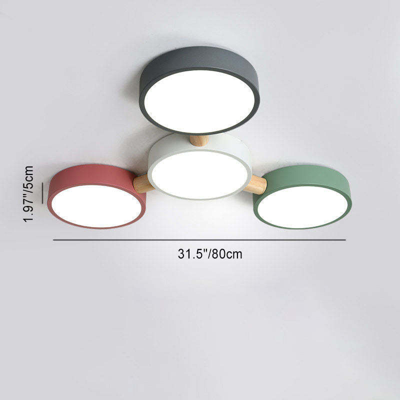 Scandinavian Macaron Iron Geometric Wood LED Flush Light