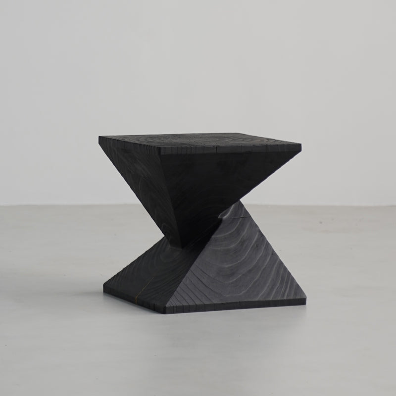 Japanese Wabi-Sabi Wood Geometric End Table — M