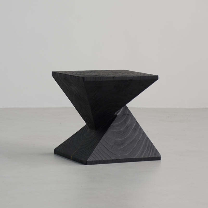 Japanese Wabi-Sabi Wood Geometric End Table — M