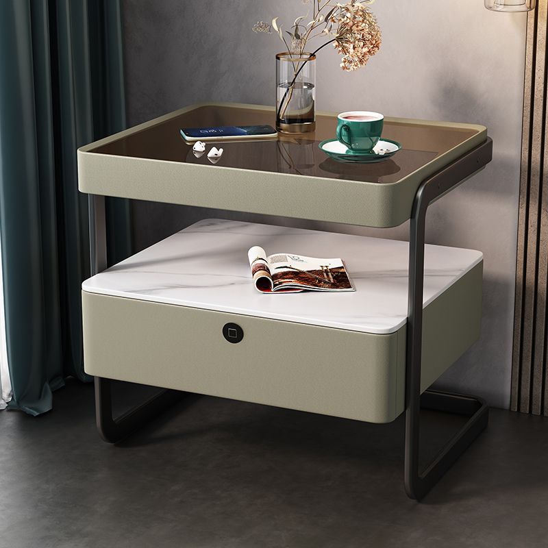 Minimalist Lock Tempered Glass Iron Nightstand