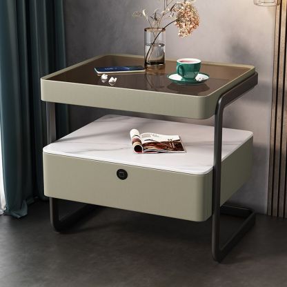Minimalist Lock Tempered Glass Iron Nightstand