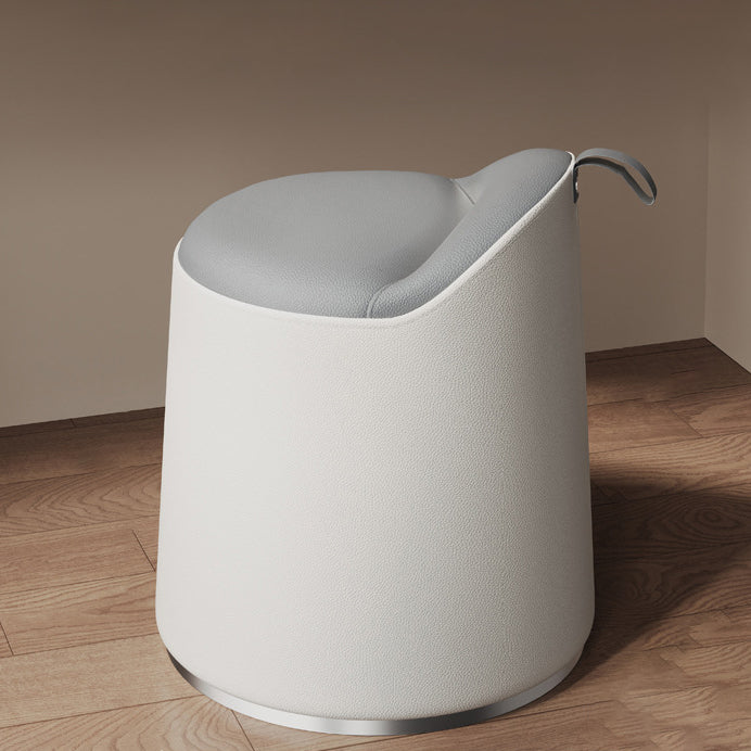 Modern Leather Wood Cylinder Vanity Stool — Swivel / Khaki