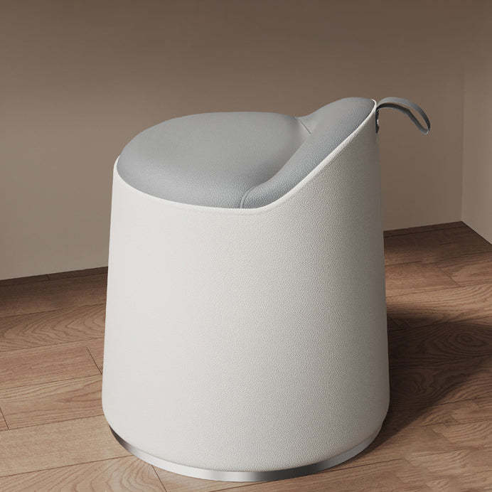 Modern Leather Wood Cylinder Vanity Stool — Swivel / Khaki