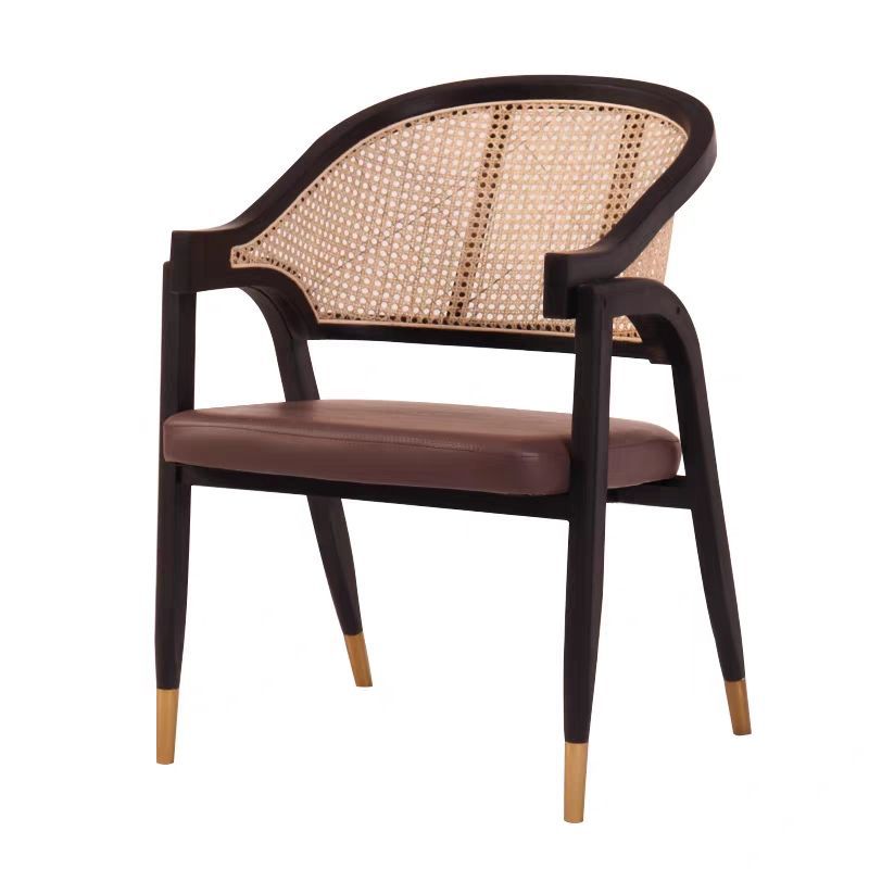 Vintage Wood Rattan Linen Dining Chair