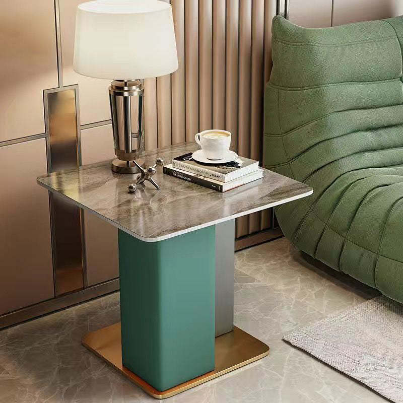 Scandinavian Slate Leather Wood Steel End Table — Black / Black