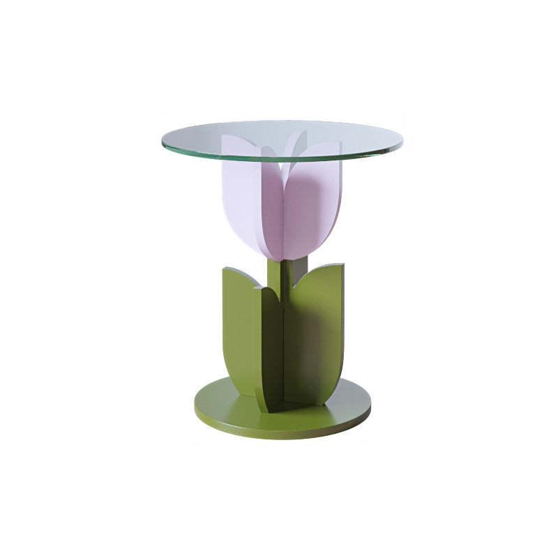 Contemporary Petal Pine Glass Side Table
