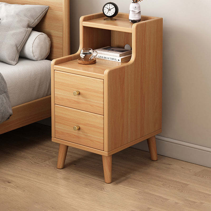 Chinese Wood Nightstand 2-Drawer Shelf