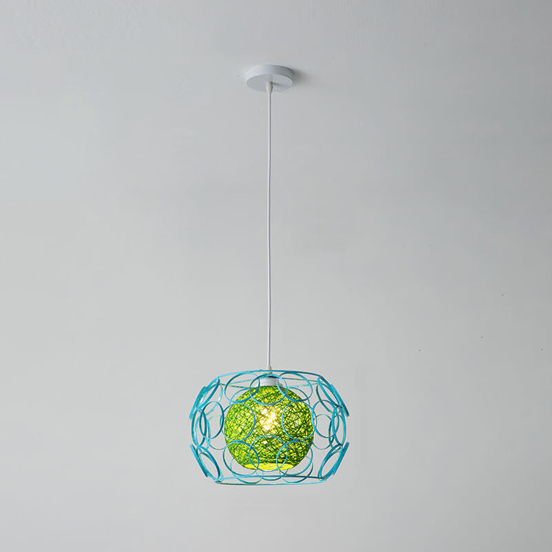 Nordic Woven Hemp Ball Iron Drum Pendant
