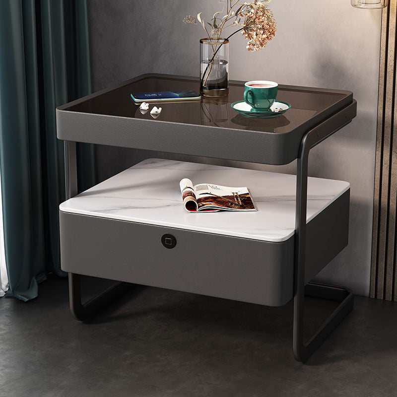 Minimalist Lock Tempered Glass Iron Nightstand