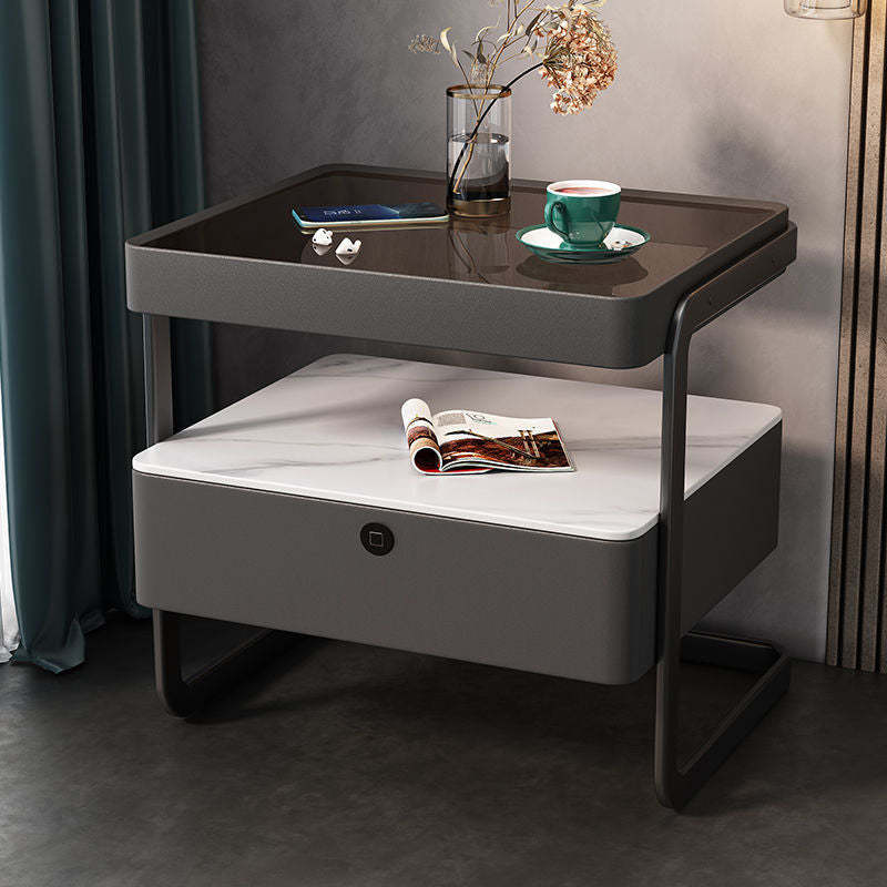 Minimalist Lock Tempered Glass Iron Nightstand