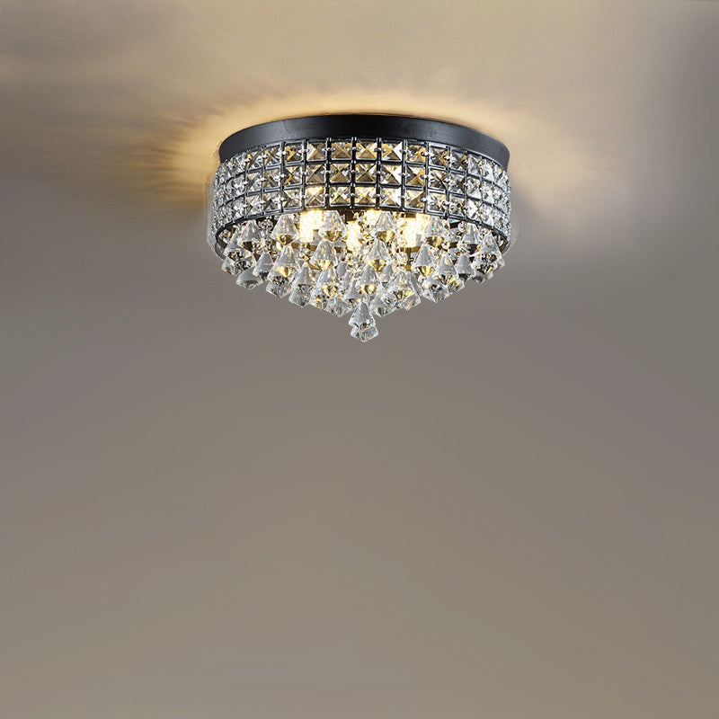 Modern Round Iron Crystal Beads 6/9-Light Flush Mount