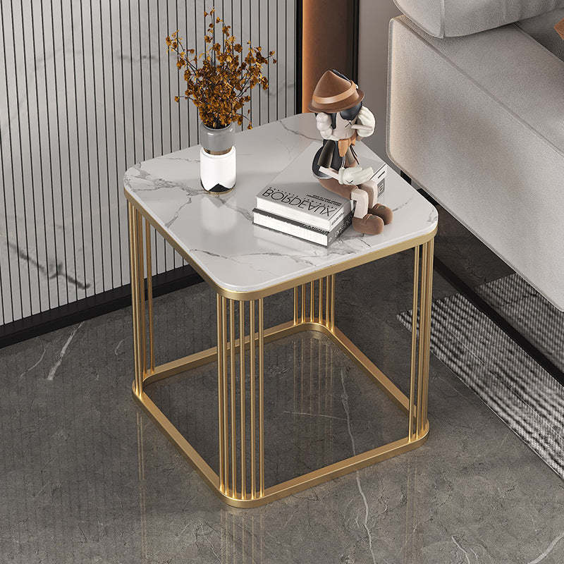 Minimalist Rock Slab Metal Coffee Table — White Gray + Black Frame