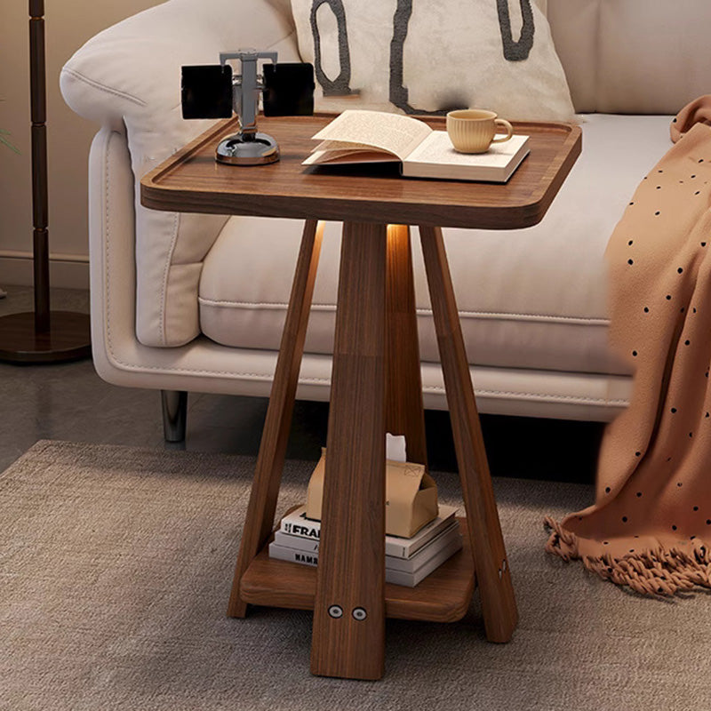 Minimalist Quad Pedestal Wood 2-Tier Coffee Table