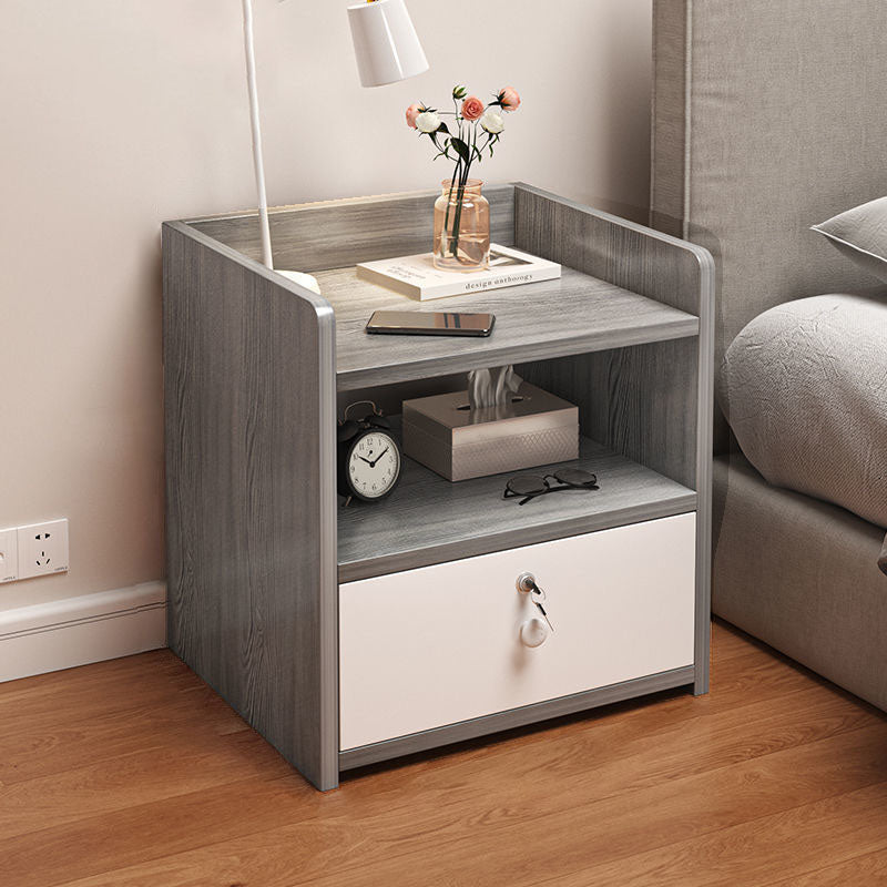 Minimalist Rectangular 1/2/3-Drawer Nightstand — D - 2 Drawer & Lockable - White Pine Color