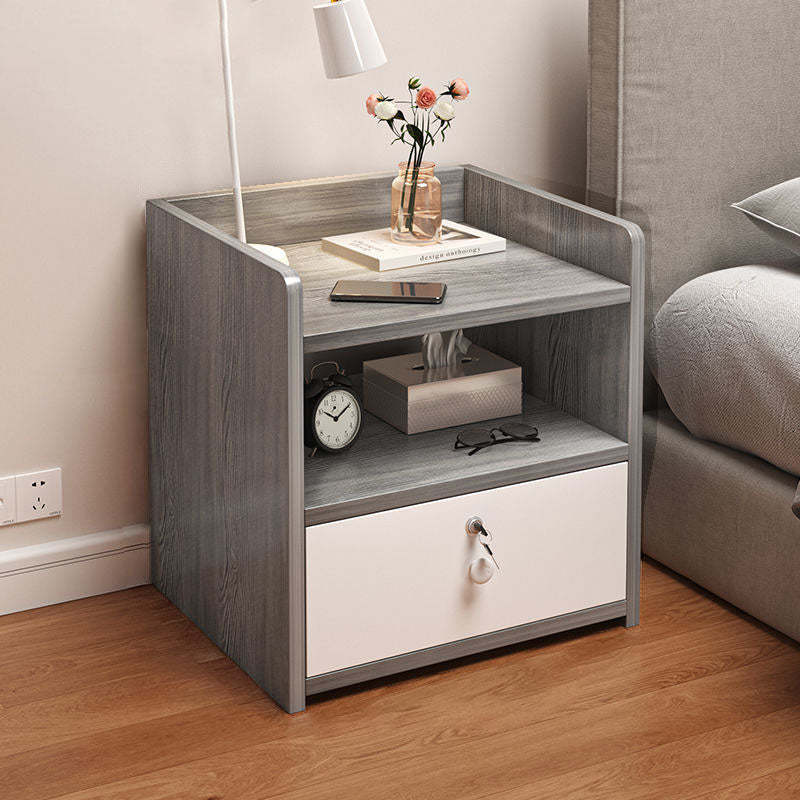 Minimalist Rectangular 1/2/3-Drawer Nightstand — D - 2 Drawer & Lockable - White Pine Color