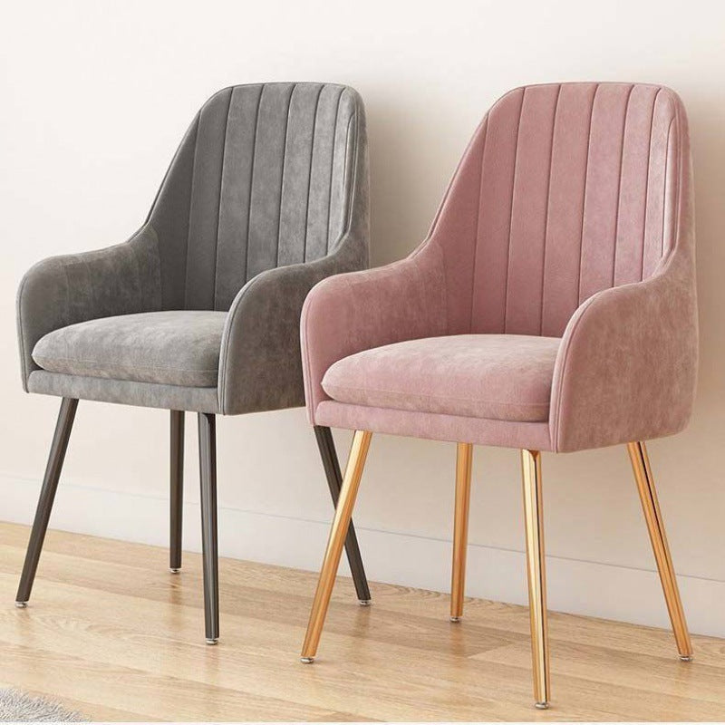 Scandinavian Velvet Leather Metal Vanity Stool — Sponge / Pink & Gold / Leather