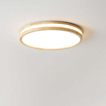 Japanese Round Wooden Slim LED Flush Mount Light — Infinitely Dimmable / 220V-240V For UK/AU