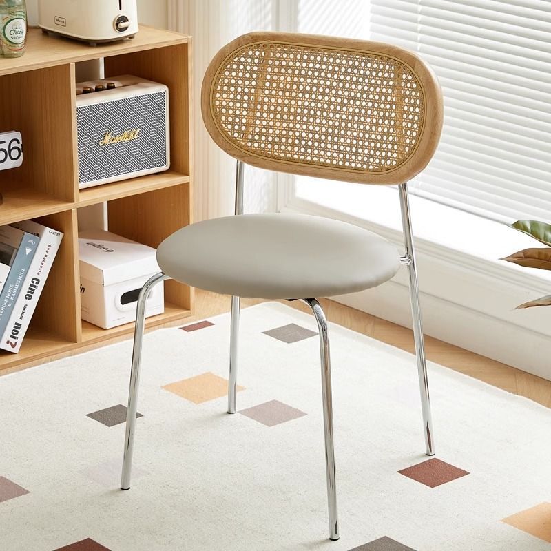Vintage Wood Metal Leather Dining Chair
