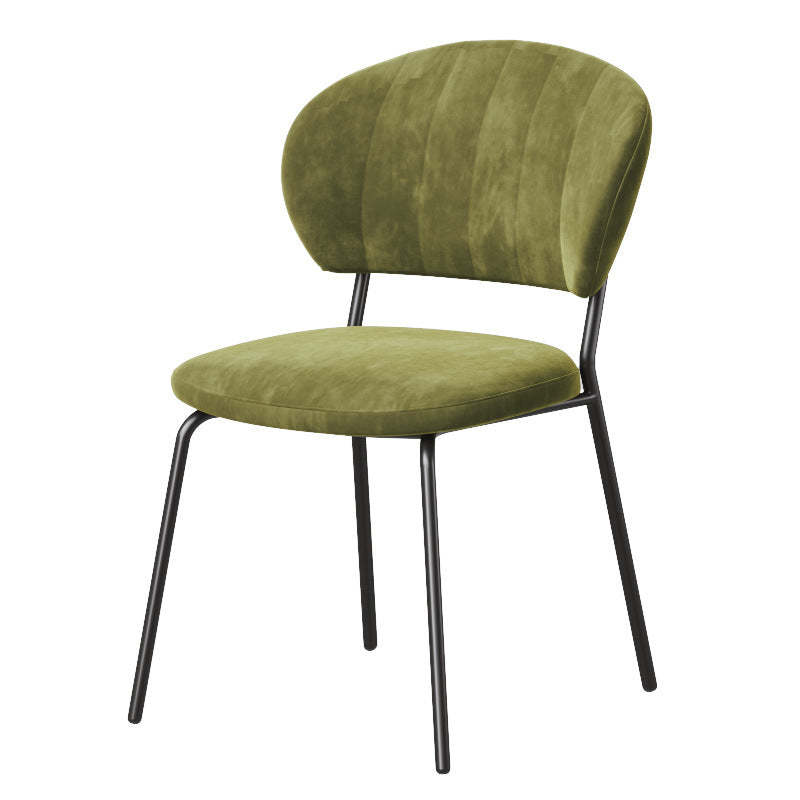 Nordic Round Upholstered Dining Chair — Cotton And Linen Beige Seat + Black Legs