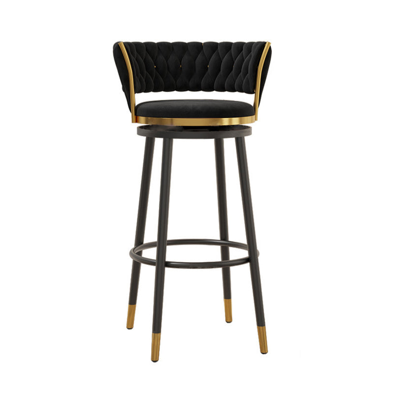 Contemporary Round Velvet Swivel Bar Stool — White Seat + Gold Legs