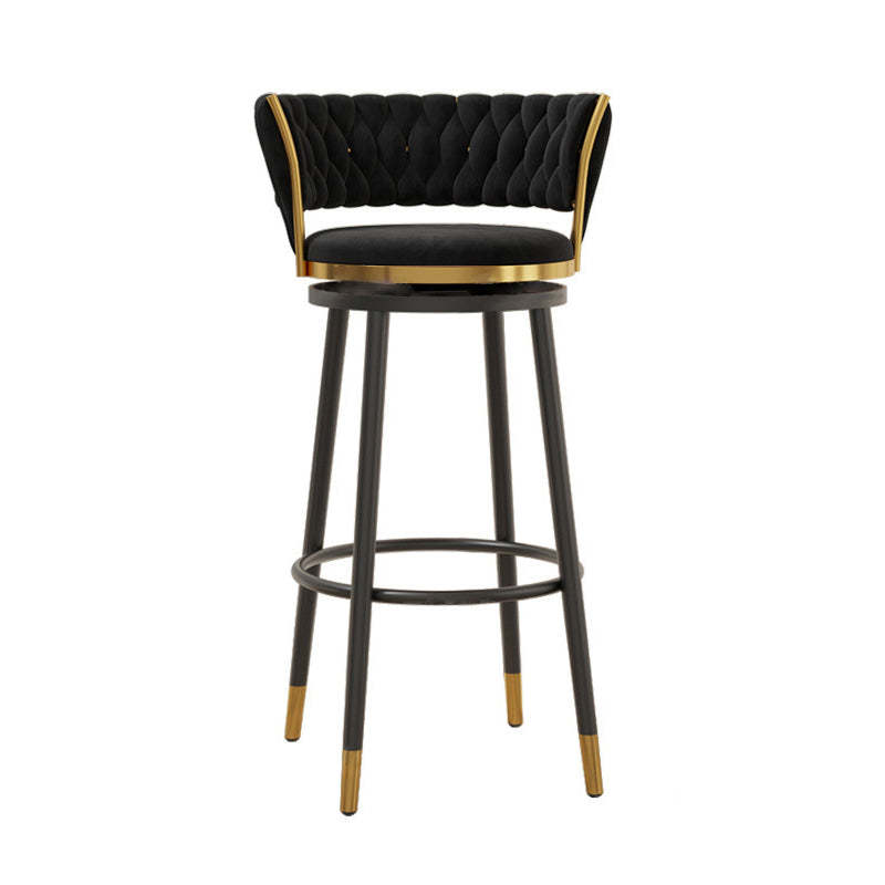 Contemporary Round Velvet Swivel Bar Stool — White Seat + Gold Legs