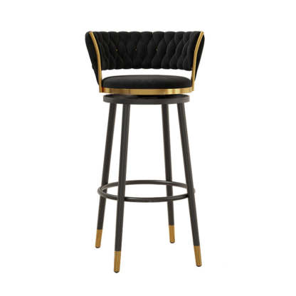 Contemporary Round Velvet Swivel Bar Stool — White Seat + Gold Legs