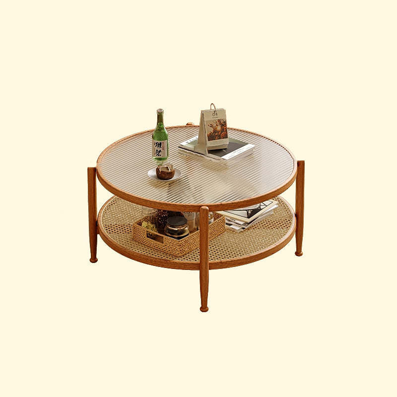 Japanese Glass Rattan Solid Wood End Table