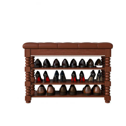 Scandinavian Microfiber Leather Wood Shoe Storage 3-Shelf
