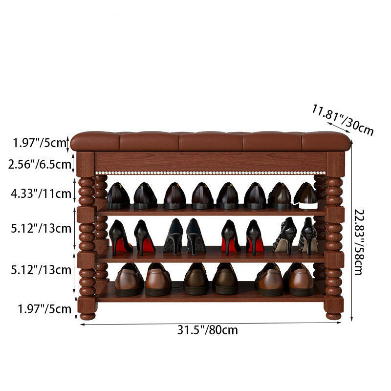 Scandinavian Microfiber Leather Wood Shoe Storage 3-Shelf