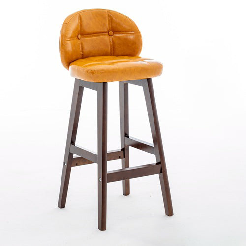 Minimalist Wood Leather Bar Stool — Dark Brown / White