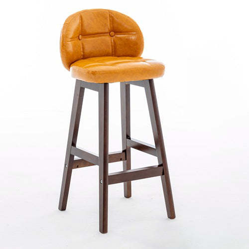 Minimalist Wood Leather Bar Stool — Dark Brown / White