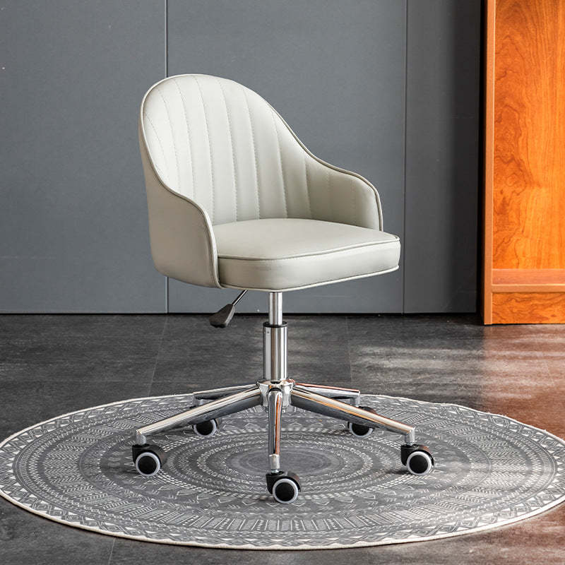 Modern Leather Steel Movable Desk Chair — Steel - Chrome / Light Gray