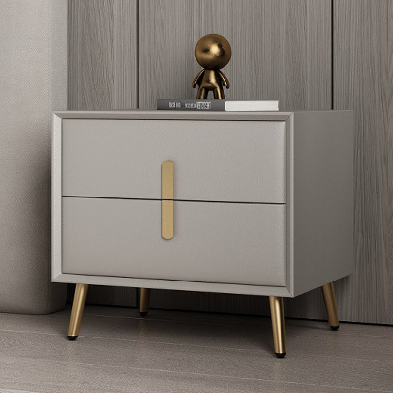 Modern Solid Wood Leather 2-Drawer Nightstand